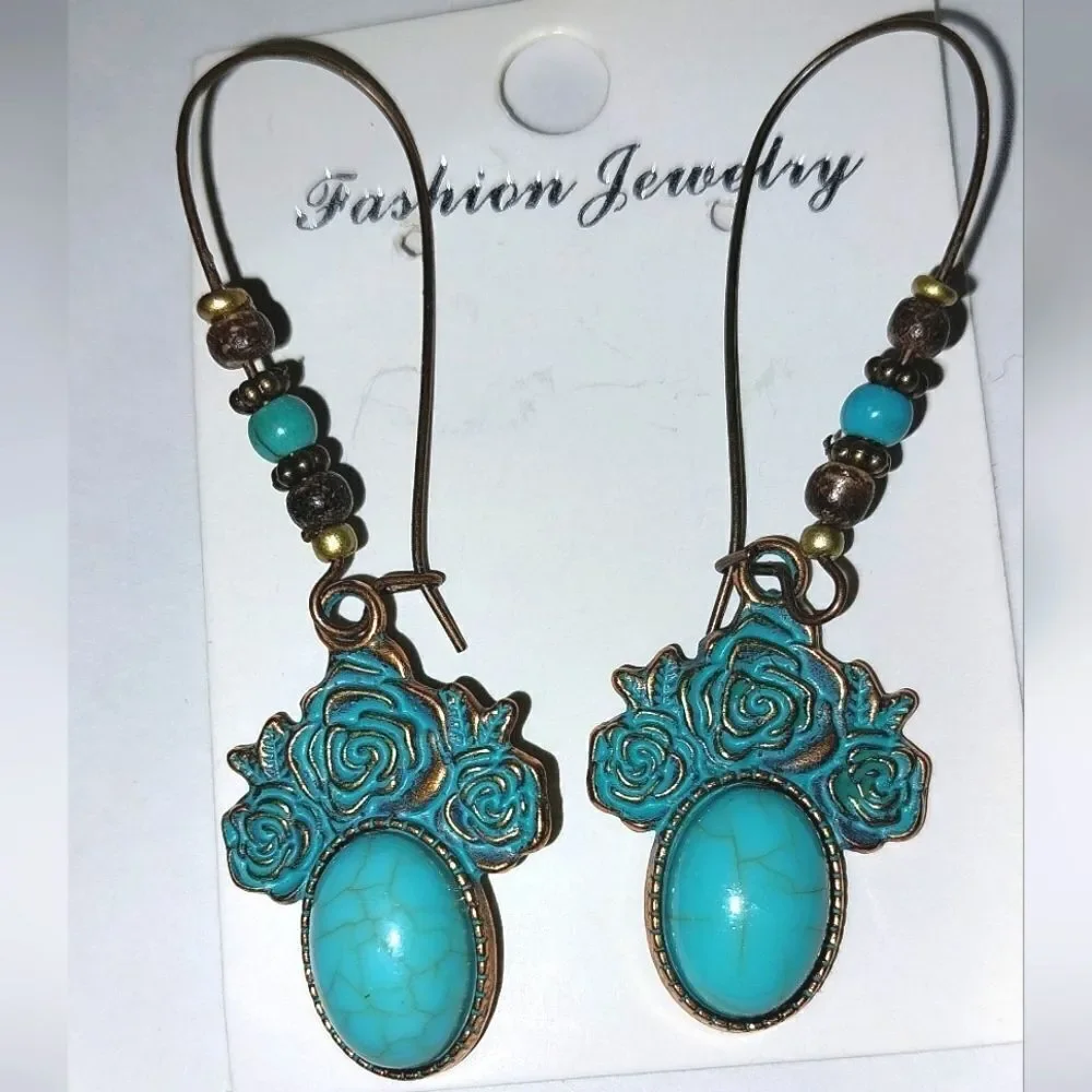 Ladies Vintage Boho Turquoise Dangle Earrings